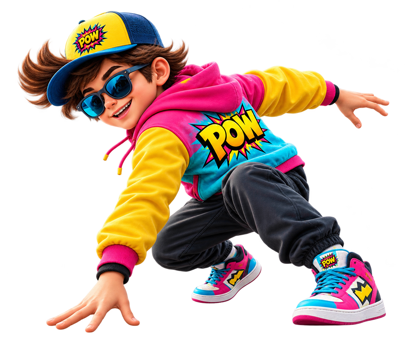 POW character jumping into the scene